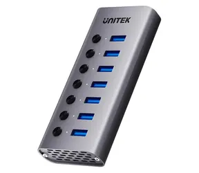 Unitek H1314A01-EU šedá / USB hub / 7x USB-A 3.0 / LAN / čtečka SD karet / PD 100W