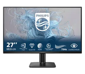 27" Philips 27E2N1500L černá / Monitor / IPS / 2560 x 1440 / 75Hz / 4ms / 300cd / HDR10