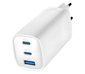 Gembird TA-UC-PDQC65-01-W bílá / Síťová nabíječka / 65W / 2x USB-C & 1x USB-A / PD 3.0 & QC 3.0