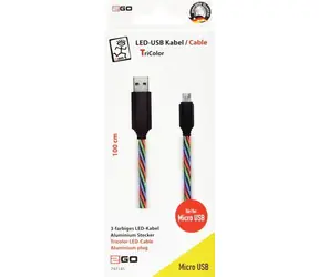 2GO Tricolor / Datový kabel / USB-A na Micro-USB / LED podsvícení / hliníkové konektory / 1 m