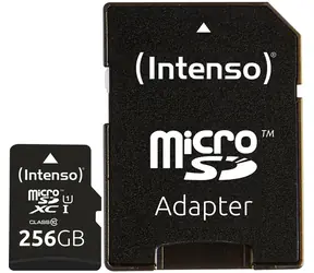 INTENSO 256 GB / Paměťová karta / microSDXC / UHS-I U1 Class 10 / SD adaptér / čtení 45 MB/s, zápis 10 MB/s