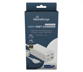 MediaRange bílá / Nabíječka / 100W / GaN / 3x USB-C & 1x USB-A / PD / QC 3.0