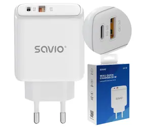 Savio LA-12 bílá / Síťová nabíječka / 20 W / Power Delivery + Quick Charge / 2x výstup