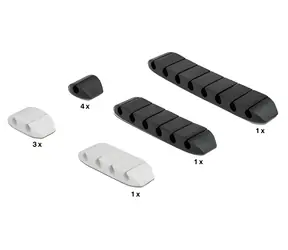Delock Kombi Set 10 černá, bílá / Držák kabelů / samolepicí / lichoběžníkový / TPR / max. O 5 mm