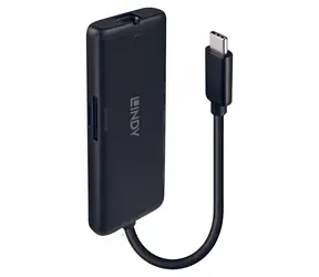 Lindy DST-Mini černá / Dokovací stanice / USB-C / HDMI 4K60Hz / RJ-45 / čtečka karet / PD 100W