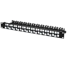 Lanview STP Cat6a 24 portů černý / Patch panel / 19" / 1U / RJ-45 / ocel