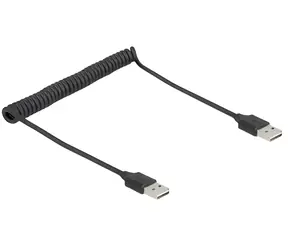 Delock EASY-USB 2.0 A-A černá / Spirálový kabel / 0,8 m / USB 2.0 / 2 A