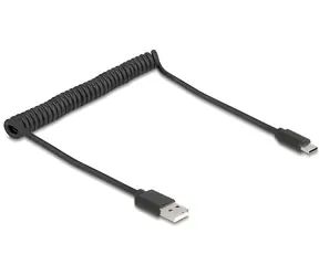 DeLock / Spirálový kabel USB 2.0 Typ-A na USB-C / 0,75 m / černý