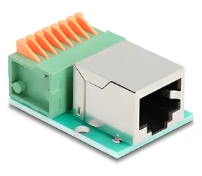 Delock RJ45 (F) - Terminal Block 8pin (F) / Adaptér / Cat.5e / s tlačítkem / zelená, stříbrná