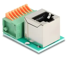 Delock 90653 / Adaptér RJ45 na terminálový blok / zahnutá zásuvka RJ45 / 8pin s tlačítkem / Cat.5e