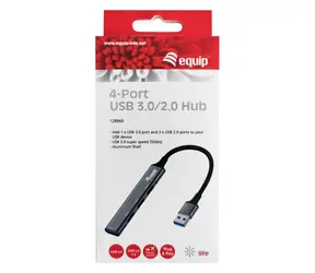 Equip USB Hub 4 porty černá / USB hub / 1× USB-A 3.2 Gen 1 + 3× USB-A 2.0 / 5 Gb/s / hliník