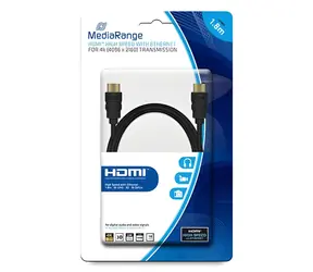 MediaRange černá / HDMI kabel / High Speed 18 Gbps / Ethernet / pozlacené konektory / 1,8 m