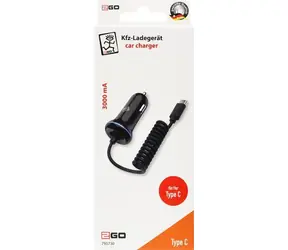 2GO černá / Autonabíječka / USB-C + USB-A / 15 W / spirálový kabel