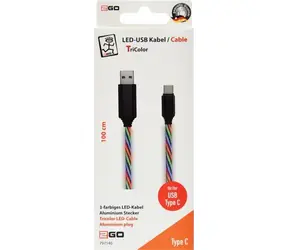 2GO Tricolor / Datový kabel / USB-B - USB-C / LED podsvícení / 1 m