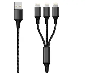 2GO černá / Nabíjecí kabel 3v1 / USB-A - USB-C / Micro-USB / Lightning / 1,5 m / nylon / 3 A