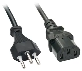 Lindy černá / Napájecí kabel / Švýcarská zástrčka - IEC 320 C13 / 3 m