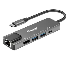 Equip 133489 šedá / Dokovací stanice / USB-C / HDMI 4K / GbE LAN / PD 100W / 2x USB-A