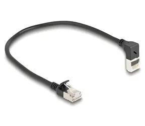 Delock RJ45 Cat.6A S/FTP Slim patch kabel černá / Síťový kabel / 0,25 m / RJ45 přímý - RJ45 pravoúhlý