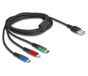 DeLock / Napájecí kabel / USB-A - Micro-USB & Lightning & USB-C / 2m / barevný