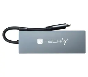 Techly IUSB32C-HUB4HPD šedá / USB-C hub / USB 3.2 Gen 2 / HDMI / 2x USB-A / kovové tělo