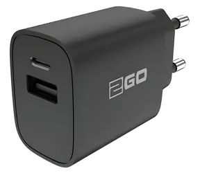 2GO 20W černá / Síťová nabíječka / 1x USB-A / 1x USB-C / PD / Quick Charge