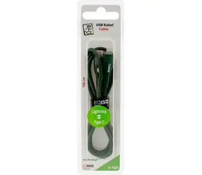 2GO zelená / Nabíjecí a datový kabel / USB-C na Lightning / 1 m / nylon