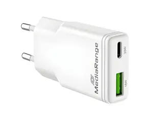 MediaRange GaN 30W bílá / Nabíječka / 1x USB-C / 1x USB-A / PD 3.0 / QC 3.0