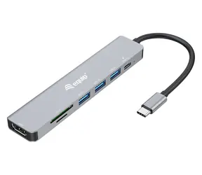 Equip USB-C 7v1 stříbrná / Dokovací stanice / HDMI 4K 60Hz / 3x USB-A / SD/microSD / PD 100W / 0,25 m