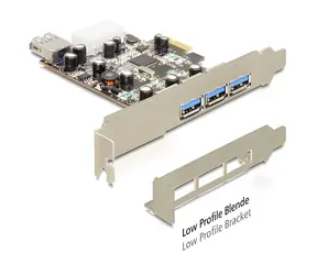 DeLock / Rozšiřující karta USB / PCIe x1 / 3x USB-A ext. + 1x USB-A int. / USB 3.2 Gen 1 / Low Profile