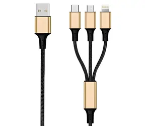 2GO 3in1 černá, zlatá / Nabíjecí kabel / USB-A na USB-C, Micro-USB, Lightning / 1,5 m / 3 A