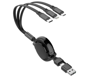 2GO 5v1 černá / Nabíjecí kabel / USB-A & USB-C / Micro-USB & Lightning & USB-C / 20-100 cm