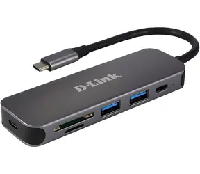 D-Link DUB-2325 šedá / USB-C hub / 6v1 / HDMI / 2x USB-A / USB-C PD / SD/microSD čtečka