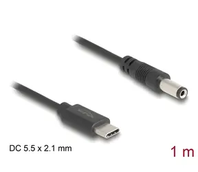 Delock USB-C > DC 5,5 x 2,1 mm černá / Napájecí kabel / 1 m / 5V / 1,5A