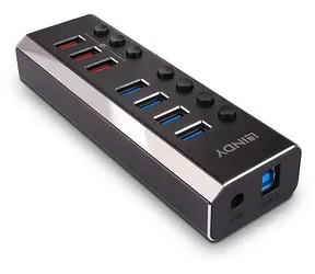 Lindy USB 3.0 hub 4 porty černá / USB hub / 3x rychlonabíjecí port / Quick Charge 3.0 / s napájecím adaptérem