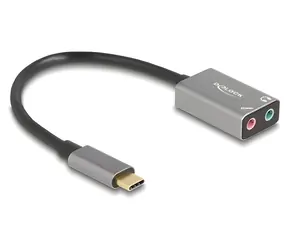 Delock / Externí zvuková karta USB-C / 2x 3,5 mm jack / mikrofonní vstup / 16 Bit / 48 kHz
