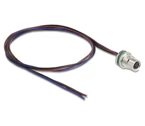 Delock M8 3 Pin černý / Kabel / M8 zásuvka, A-kódování / montážní panel / 0,5 m