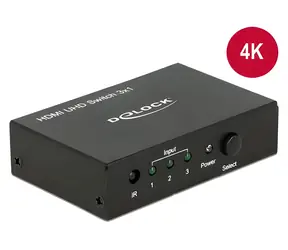 Delock / HDMI přepínač 3 vstupy na 1 výstup / 4K Ultra HD / HDCP / dálkový ovladač
