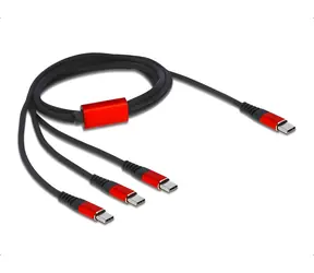 Delock 3v1 USB-C černá, červená / Nabíjecí kabel / USB-C na 3x USB-C / 1 m / USB 2.0