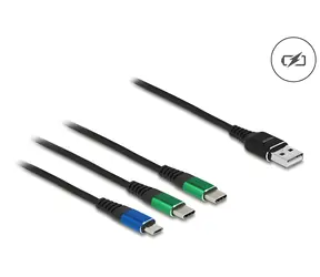 Delock USB-A 3v1 černá, modrá, zelená / Nabíjecí kabel / Micro-USB, USB-C / 3 A / 1 m