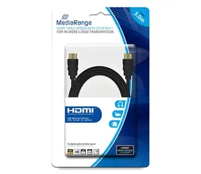 MediaRange 3 m černá / HDMI kabel / High Speed / 18 Gbit/s / Ethernet / pozlacené konektory