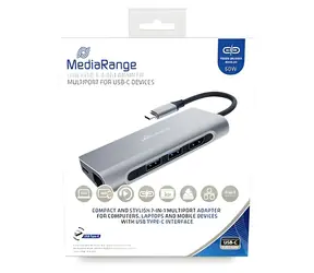 MediaRange USB-C stříbrná / Dokovací stanice / HDMI / USB 3.2 / RJ-45 / PD 60W / čtečka karet SD