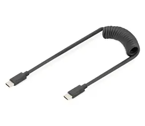 Digitus USB-C - USB-C černá / Spirálový nabíjecí kabel / USB PD 60W / 480 Mbit/s / 1m