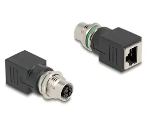 DeLock / Adaptér / M12 X-kódovaný 8pin (F) > RJ45 (F) / Cat6a / TPU