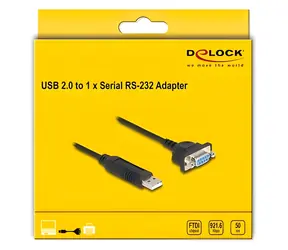 DeLock USB-A na Sériový DB9 RS-232 / Adaptér / FTDI FT232R / 0,5 m / DB9 zásuvka