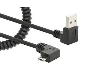 Manhattan USB-A - Micro-USB černá / Spirálový kabel / 1 m / zahnuté konektory