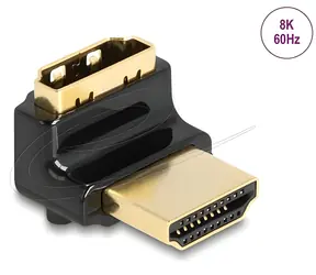 Delock HDMI-A samec > HDMI-A samice / Redukce / 90° pravoúhlý nahoru / 8K 60 Hz / kovová