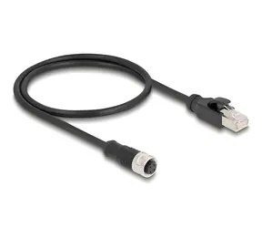 DeLock M12 4pin D-kód (F) - RJ45 (M) / Průmyslový síťový kabel / 50 cm / -25 až 80 °C