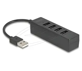 Delock USB Hub 4x USB-A černá / USB hub / USB 2.0 / 4 porty / kabel 12,5 cm