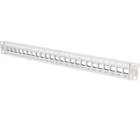 DIGITUS Modular 24 portů šedá / Patch panel / 1U / Cat5e/Cat6/Cat6a / transparentní popisky