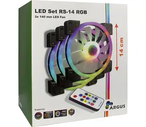 Inter-Tech ARGUS RS-14 černá / Ventilátor / 140 mm / 3 ks / RGB / 1200 RPM / 22 dB / 4-pin PWM